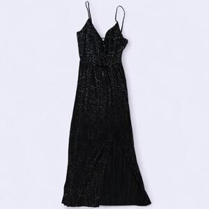 Black and gold Lush pleated maxi dress with thin spaghetti straps  - Size M